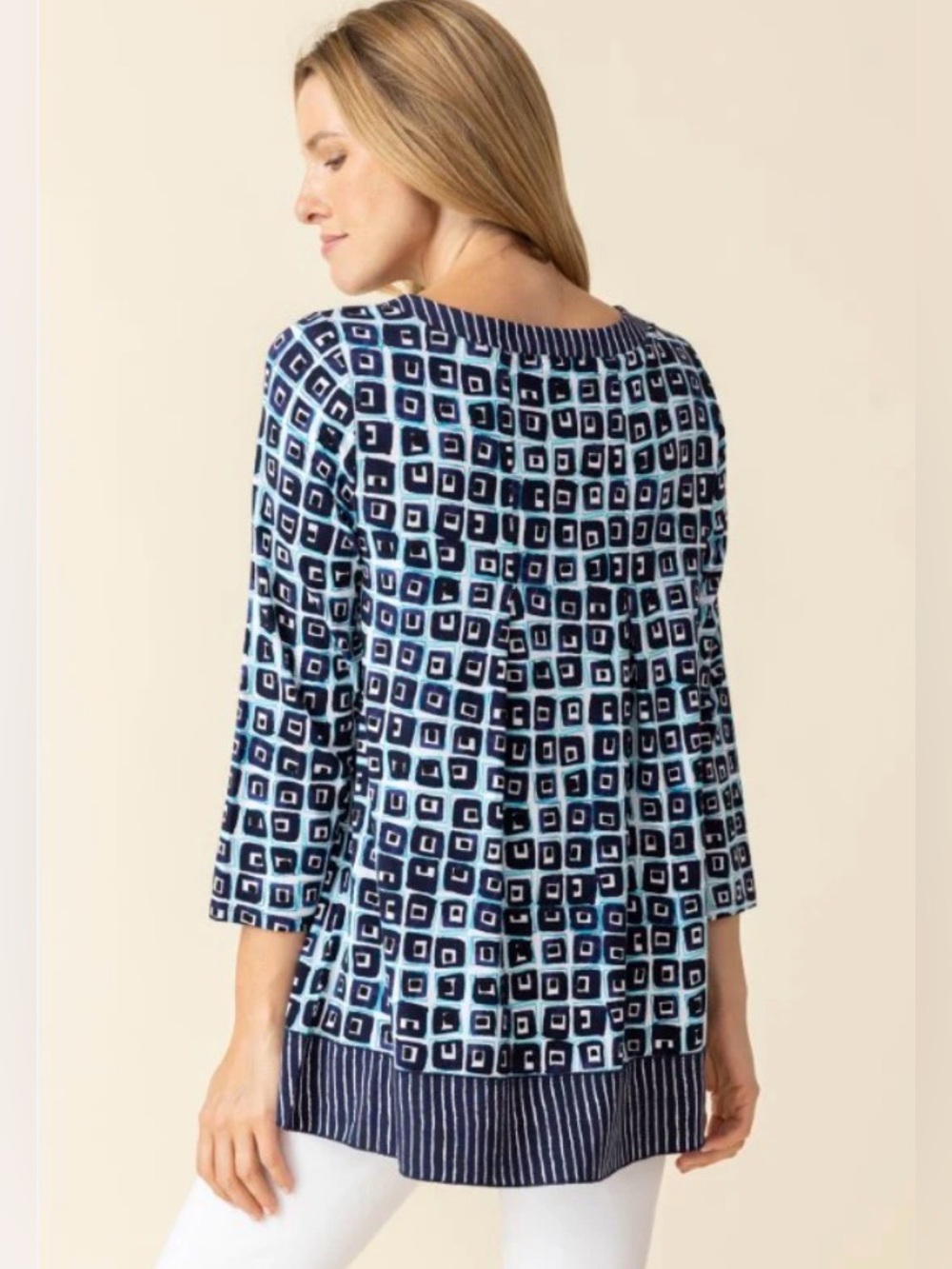 Habitat CORE TRAVEL CUBISM TUNIC XL Navy Geometric Square Career Relaxed Artsy - Picture 2 of 16
